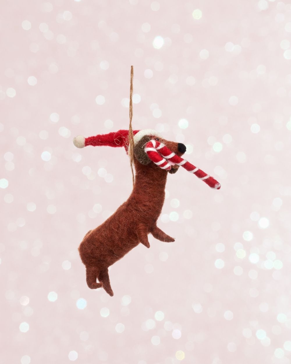 Candy Cane Dachshund Felt Ornament