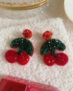 Beaded Cherry Drop Earrings