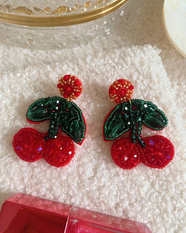 Beaded Cherry Drop Earrings