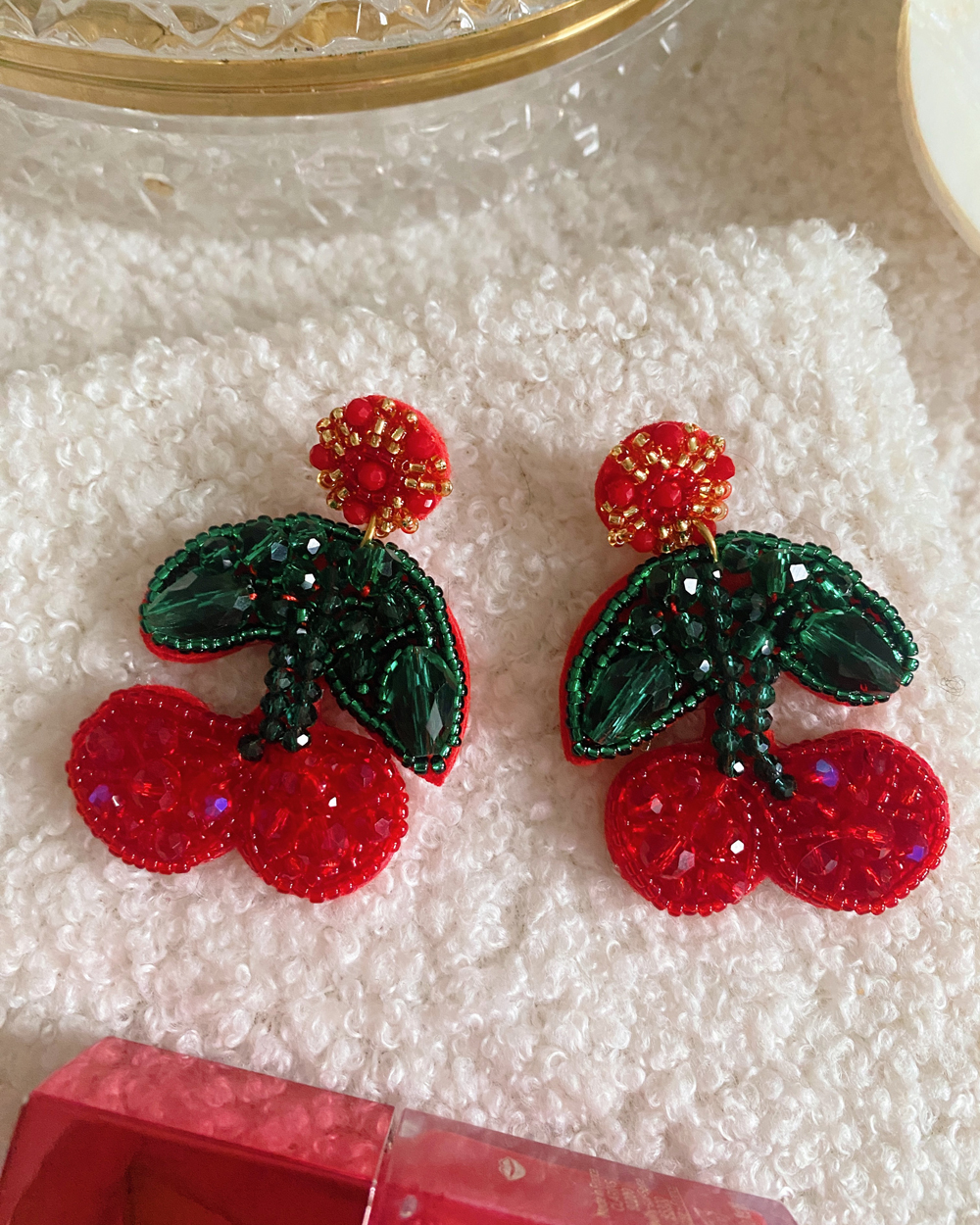 Beaded Cherry Drop Earrings
