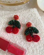 Beaded Cherry Drop Earrings
