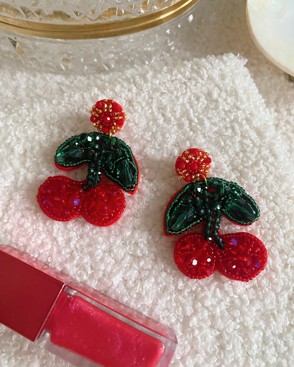 Beaded Cherry Drop Earrings