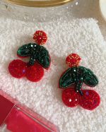 Beaded Cherry Drop Earrings