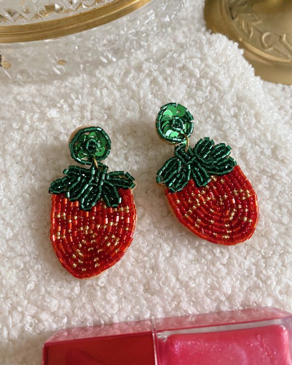 Beaded Strawberry Drop Earrings