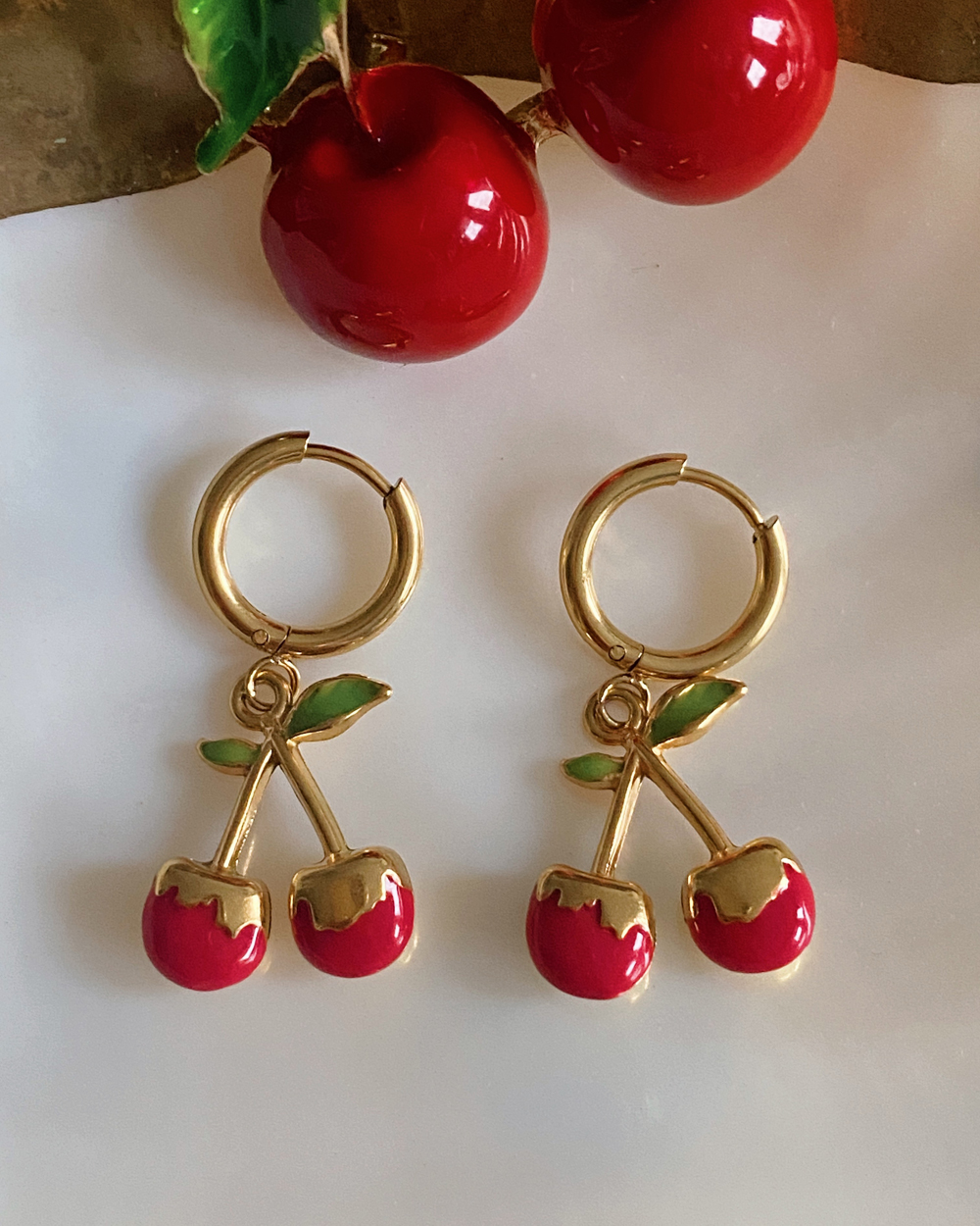 Cherry Huggie Hoop Earrings