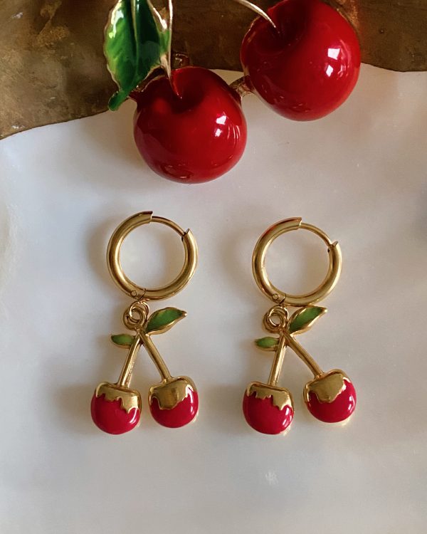 Cherry Huggie Hoop Earrings