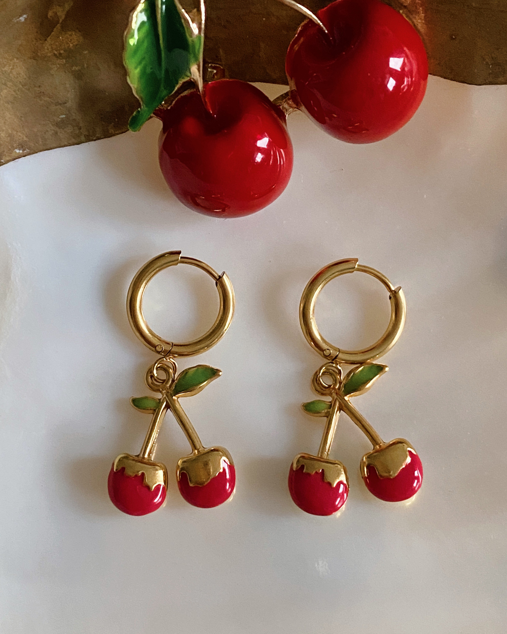 Cherry Huggie Hoop Earrings