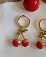 Cherry Huggie Hoop Earrings