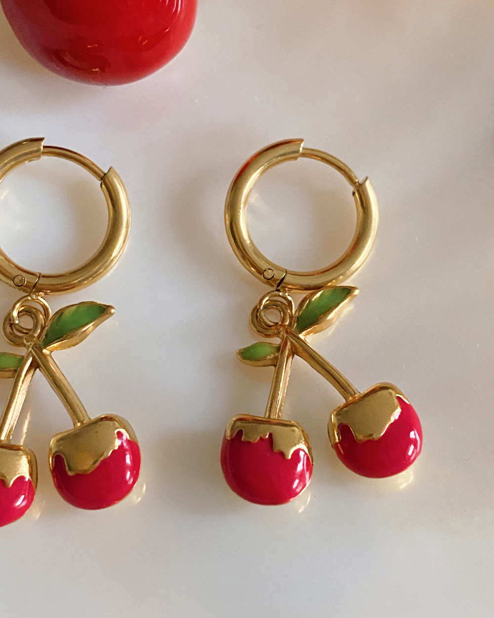 Cherry Huggie Hoop Earrings