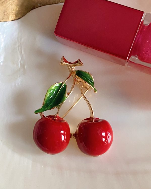 Enamel Cherry Brooch
