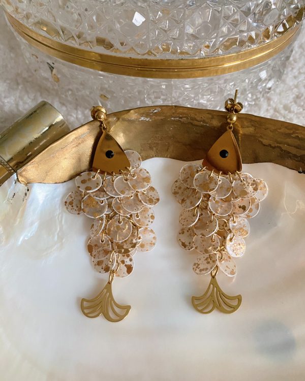 Fish Herringbone Dangle Drop Earrings
