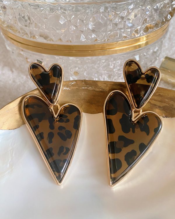 Leopard Heart Drop Earrings