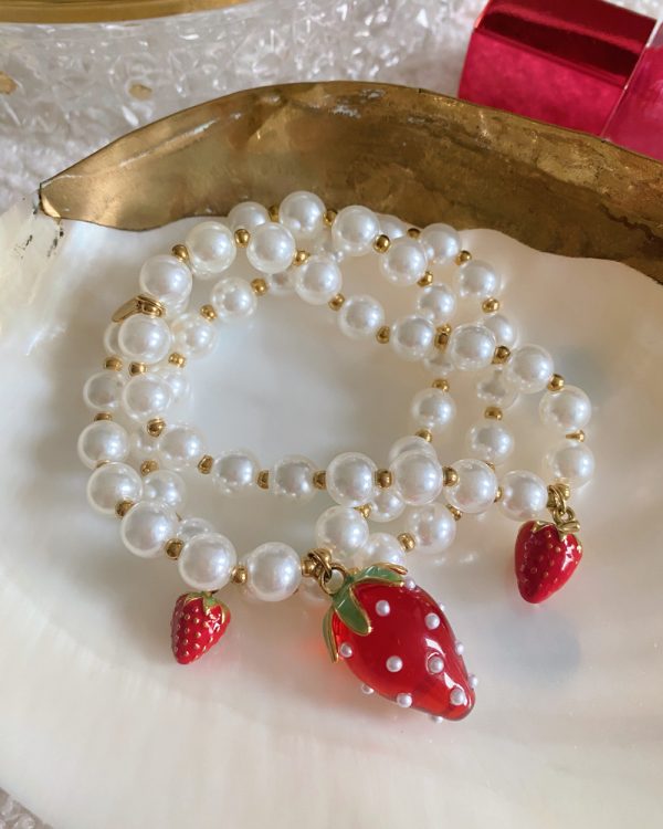 Pearly Strawberry Charm Bracelet