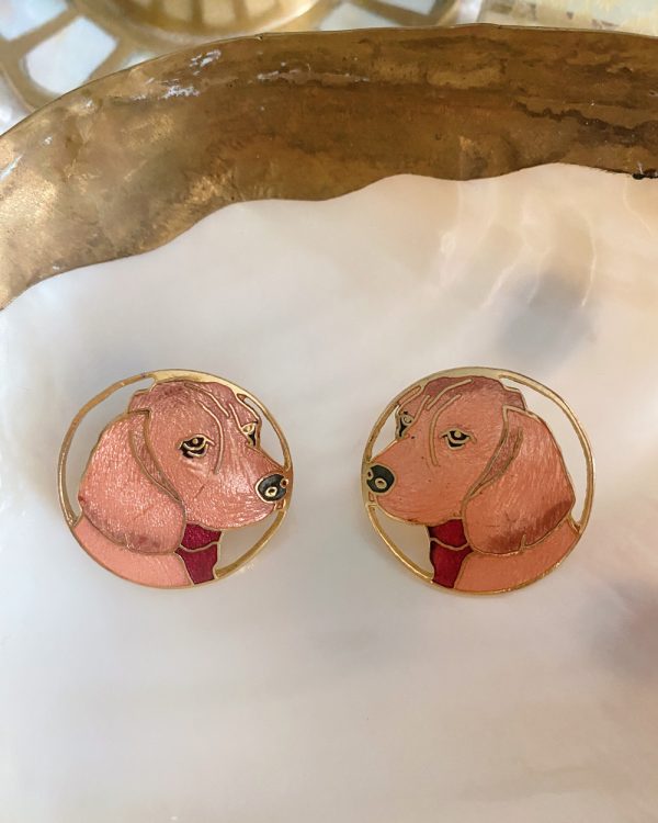 Vintage Dog Gold Tone Clip-On Earrings