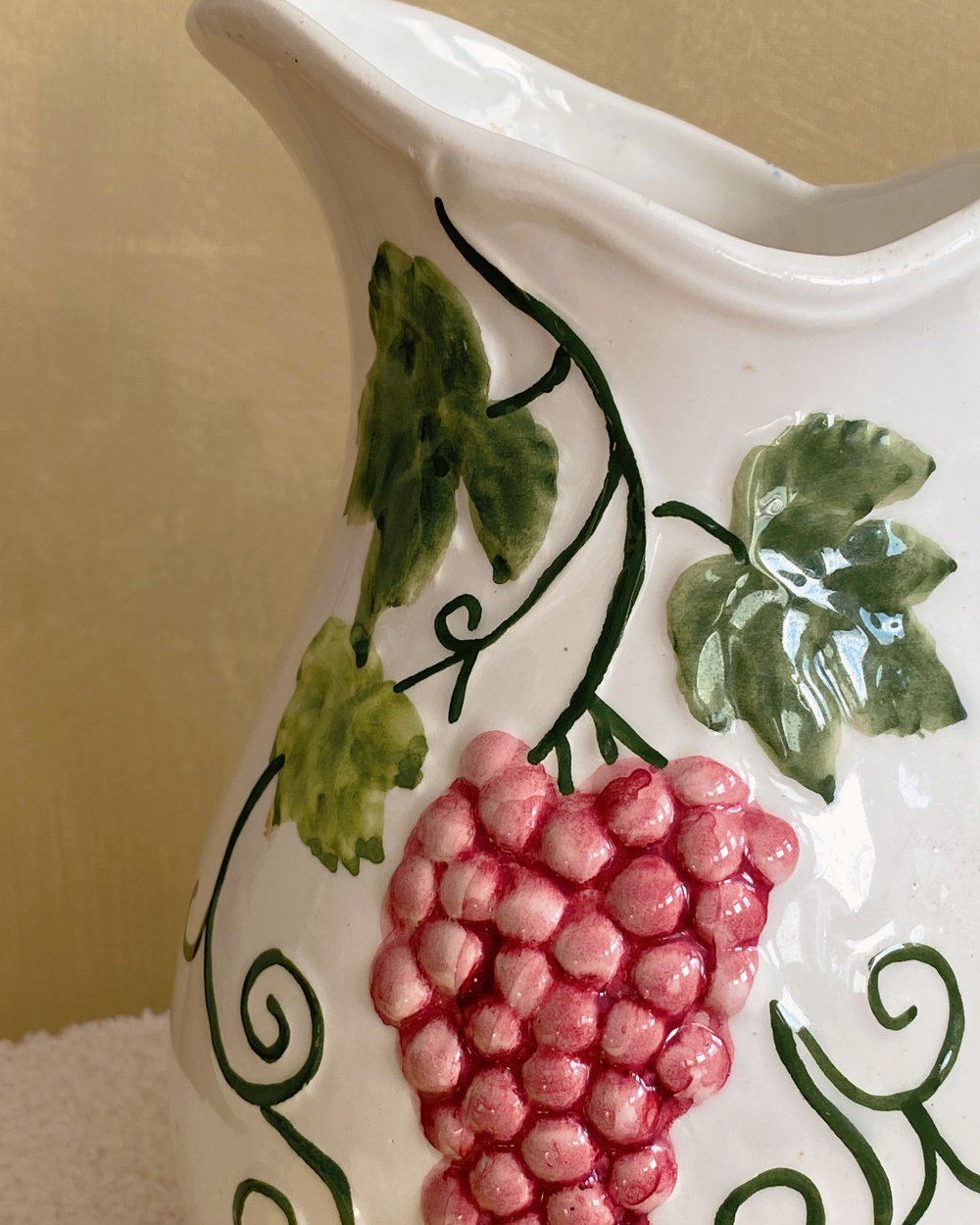 Vintage Hand Painted Barbotine Grape Pitcher