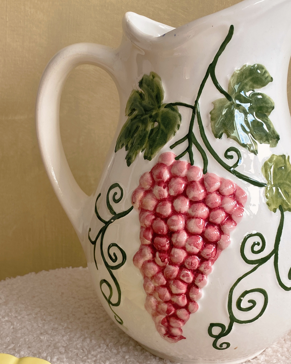 Vintage Hand Painted Barbotine Grape Pitcher