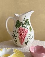 Vintage Hand Painted Barbotine Grape Pitcher