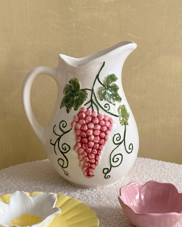 Vintage Hand Painted Barbotine Grape Pitcher