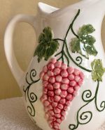 Vintage Hand Painted Barbotine Grape Pitcher