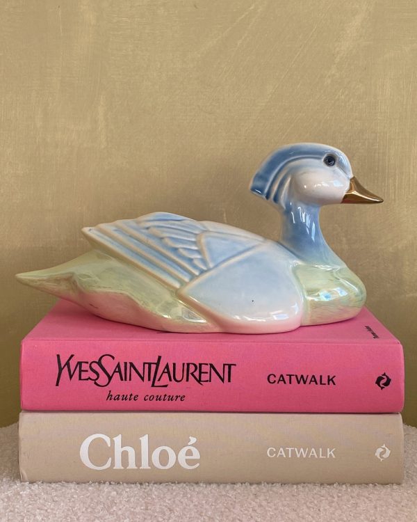 Vintage Regency Blue Green Iridescent Duck Figurine