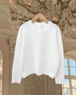 Chic Gold Bow Button Cardigan