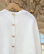 Chic Gold Bow Button Cardigan