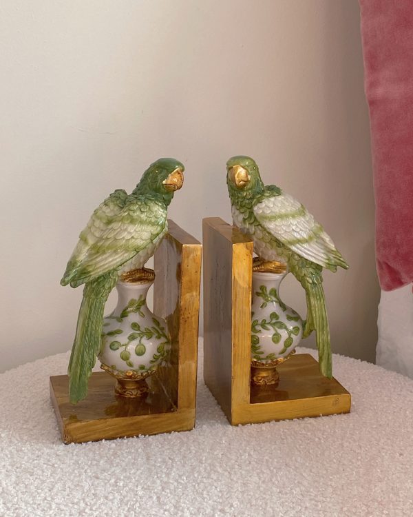 Green Gold Parrot Bookend Pair