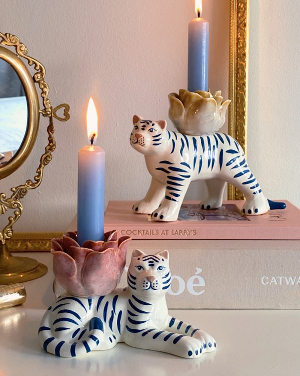 Hand Painted Tiger Rose Candle Holder