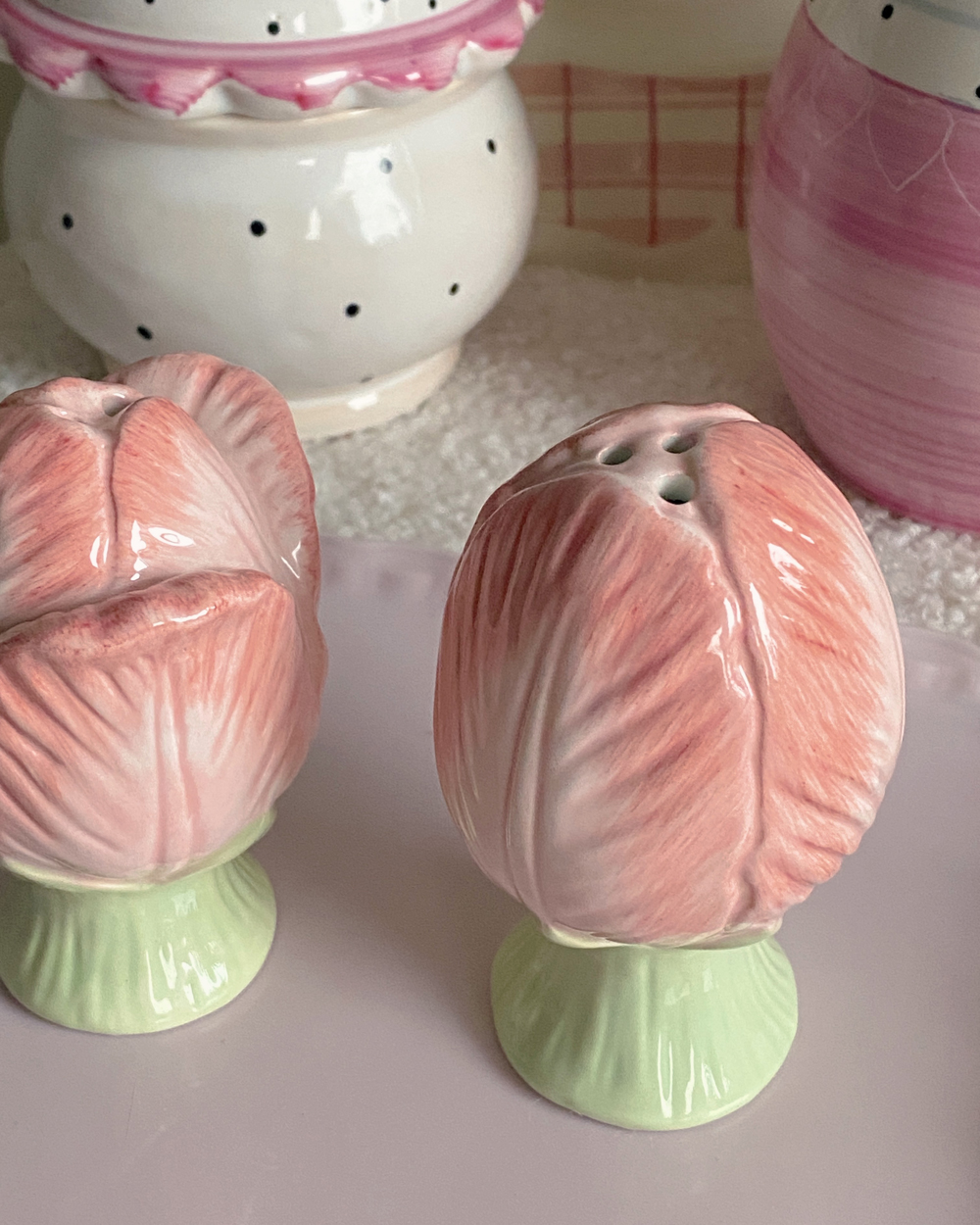 Pink Tulip Flower Porcelain Salt Pepper Shaker Set