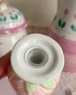 Pink Tulip Flower Porcelain Salt Pepper Shaker Set