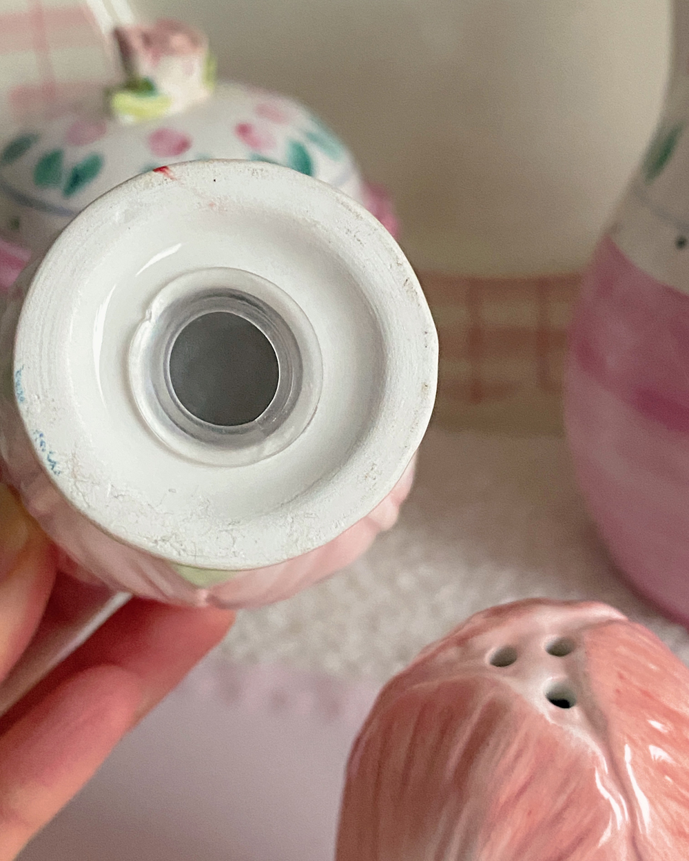 Pink Tulip Flower Porcelain Salt Pepper Shaker Set