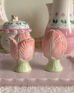 Pink Tulip Flower Porcelain Salt Pepper Shaker Set