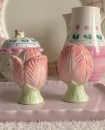 Pink Tulip Flower Porcelain Salt Pepper Shaker Set