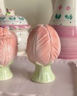 Pink Tulip Flower Porcelain Salt Pepper Shaker Set