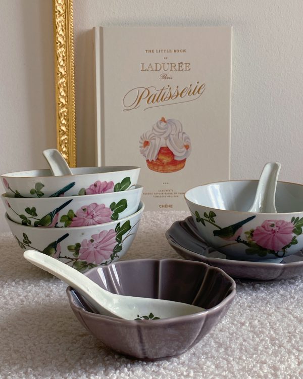 Vintage Paradise Bird Noodle Soup Bowl with Spoon Set of 4