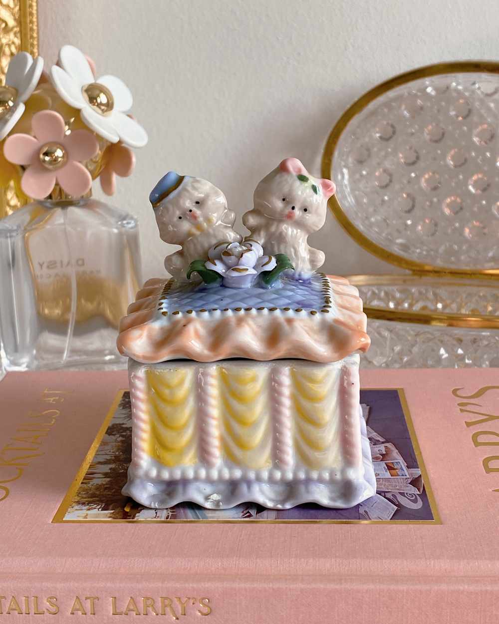Vintage Pastel Poodle Lidded Trinket Box