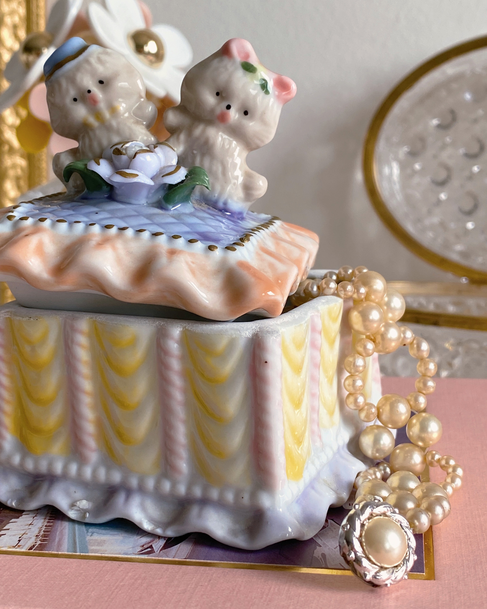 Vintage Pastel Poodle Lidded Trinket Box