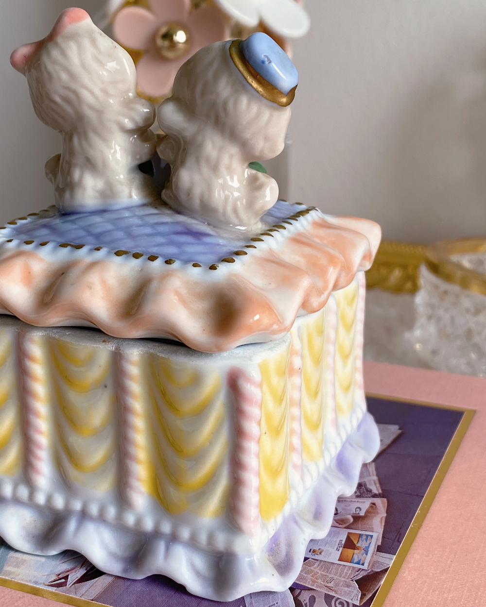 Vintage Pastel Poodle Lidded Trinket Box