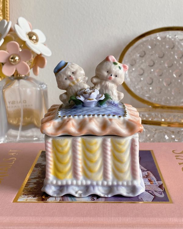Vintage Pastel Poodle Lidded Trinket Box