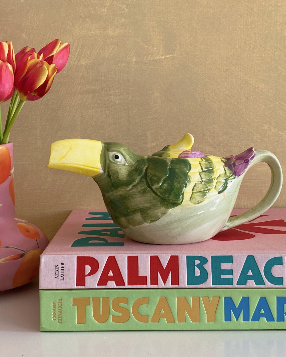 Vintage Exotic Toucan Ceramic Teapot