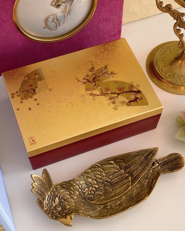 Vintage Heirloom Japanese Lacquered Velvet Lined Mirror Box