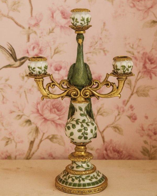 Chic Green Gold Peacock Candelabra