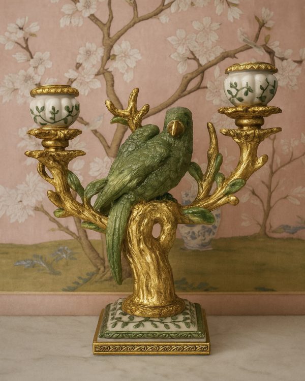 Chic Green Gold Parrot Candelabra