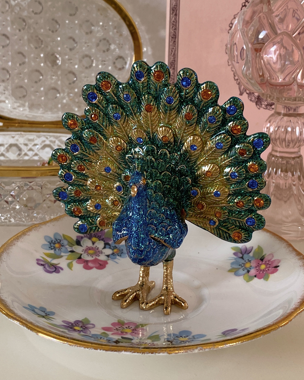 Regal Peacock Enamel Trinket Box