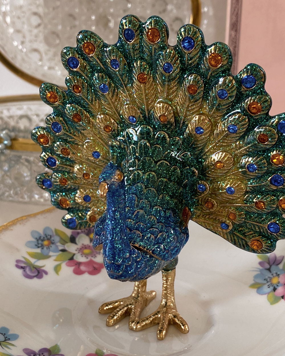Regal Peacock Enamel Trinket Box