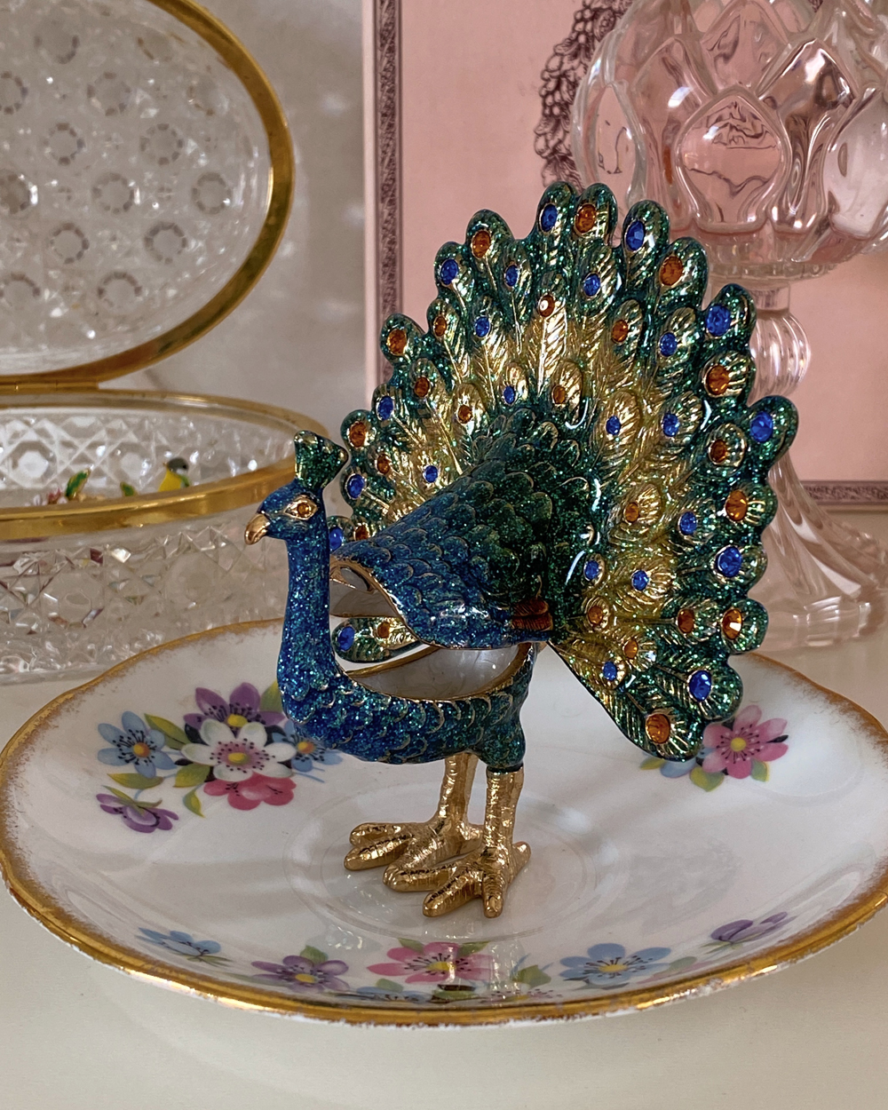 Regal Peacock Enamel Trinket Box