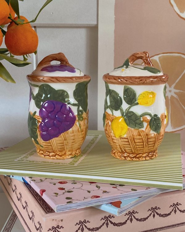 Vintage Fruit Lidded Condiment Jar Set of 2