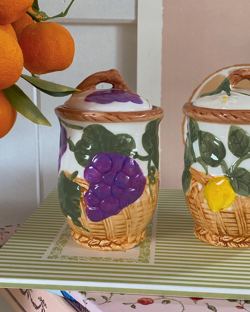 Vintage Fruit Lidded Condiment Jar Set of 2