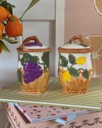 Vintage Fruit Lidded Condiment Jar Set of 2