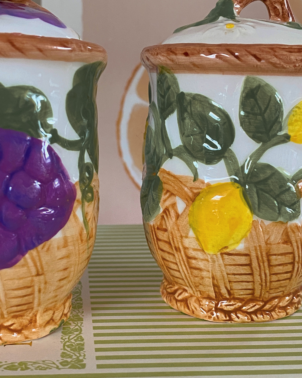 Vintage Fruit Lidded Condiment Jar Set of 2